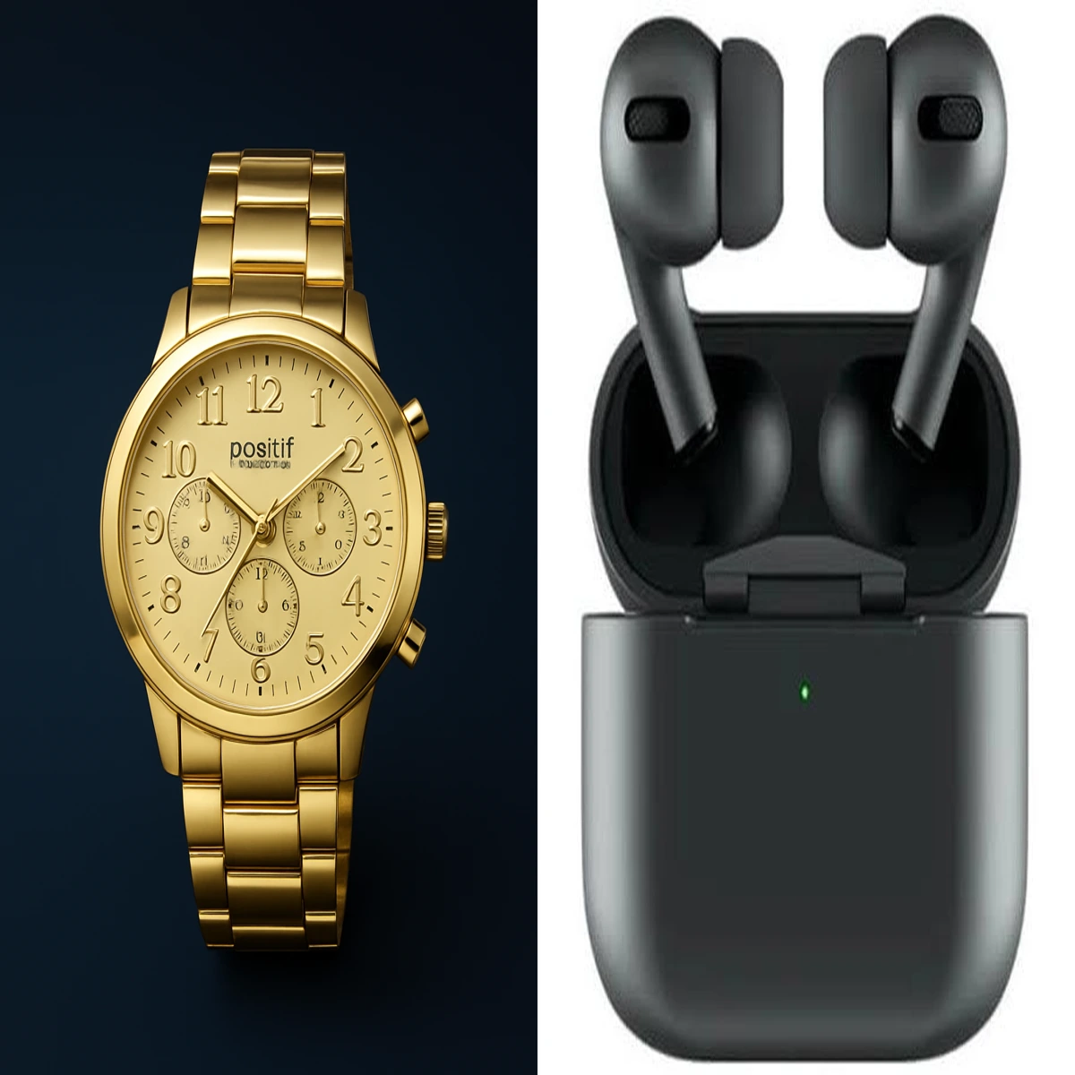 collage_watch_airpods Apple Airpods Pro 2 Black Edition (Dubai)& GOLD Watch Combo - Image 1
